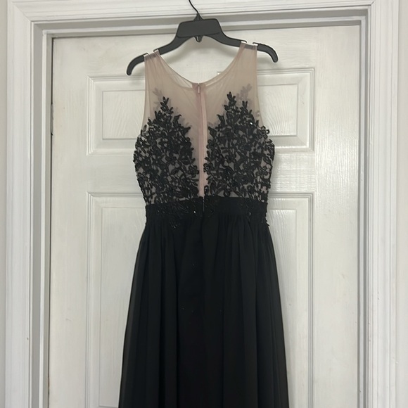 A-Line/Princess Mesh Top Floor-Length Chiffon Prom Bridal Dress w/ Leg Slit - Picture 4 of 6